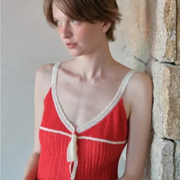 [BUNJANG] Tudment Ribbon Knit Bustier Red / 튜드먼트 리본 니트 뷔스티에 레드 새 제품