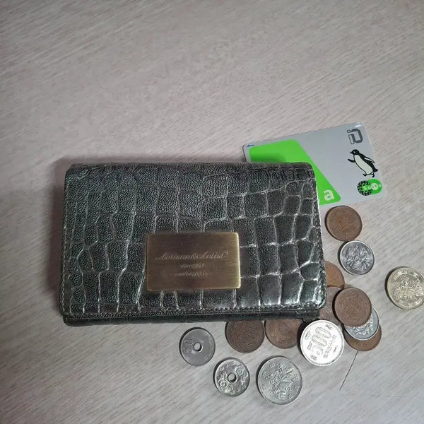 [BUNJANG] Artisan&Artist Green Crocodile Embossed Bi-fold Wallet / 일본 Artisan&Artist 그린 악어 패턴 중지갑