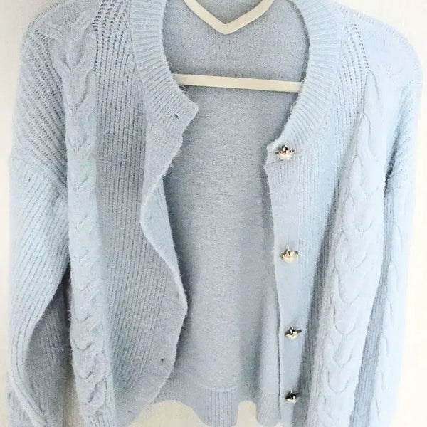 [BUNJANG] Pastel Blue Cable Knit Cardigan / 파스텔 블루 꽈배기 가디건