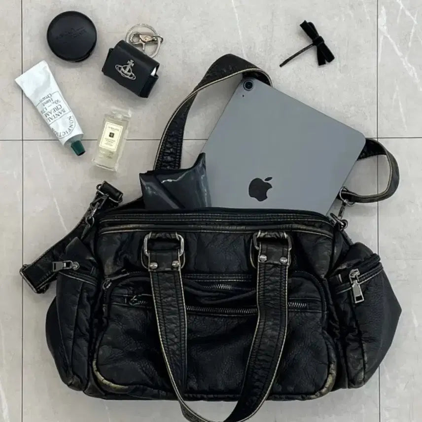[BUNJANG] Black Leather Shoulder Bag Crossbody Bag / 새상품 블랙 레더 숄더백 크로스백