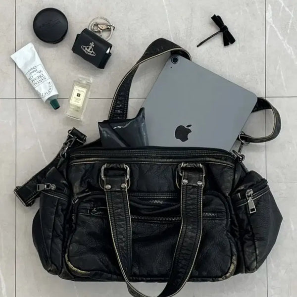 [BUNJANG] Black Leather Shoulder Bag Crossbody Bag / 새상품 블랙 레더 숄더백 크로스백