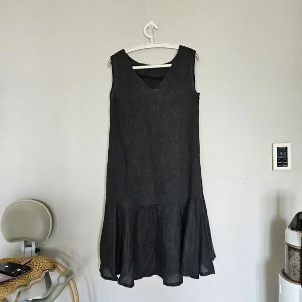 [BUNJANG] MA Sleeveless V-Neck Dress Black / 마.민소매 브이넥 원피스 검정