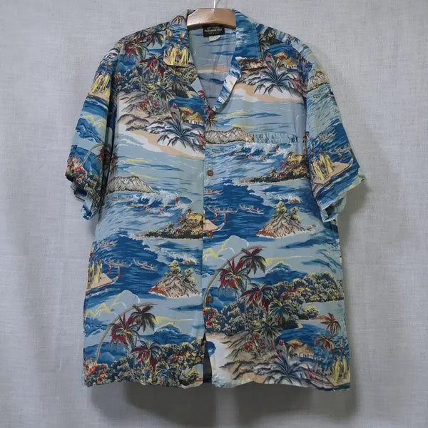 [BUNJANG] PARADISE BAY Original Hawaiian Shirt / 상태최상)오리지날 화와이산 알로하 화와이안 셔츠 여름 반팔 남방 105 카누 야자수 바캉스 리조트 해외여행 휴가룩