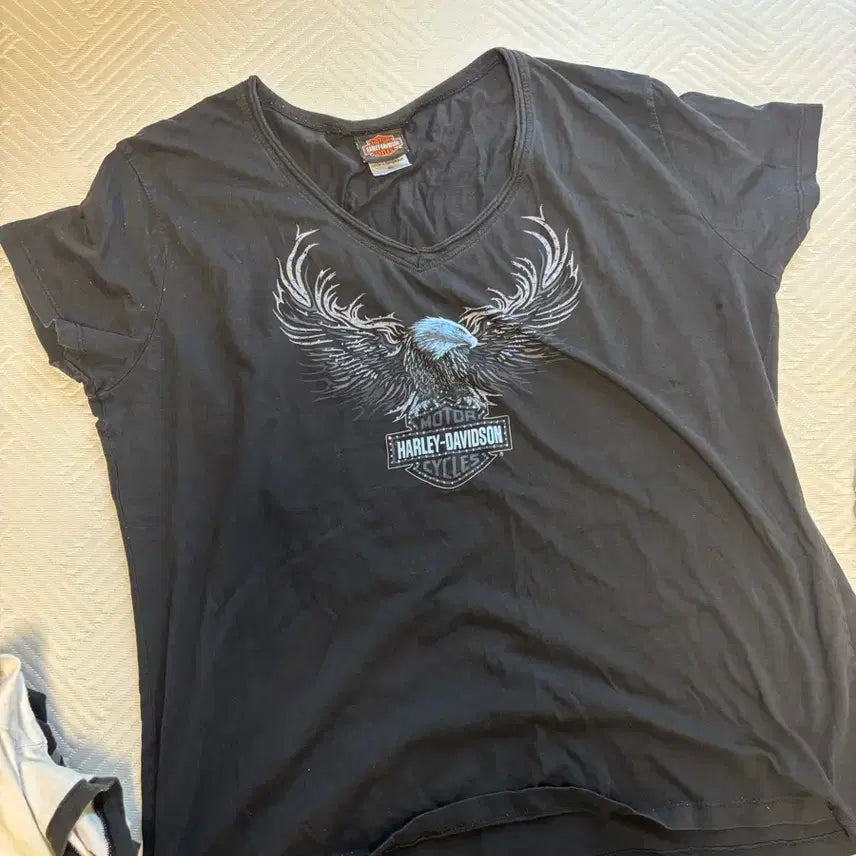 [BUNJANG] Harley-Davidson Eagle Logo Short Sleeve T-Shirt Black / 할리데이비슨 독수리 로고 반팔 티셔츠 검정