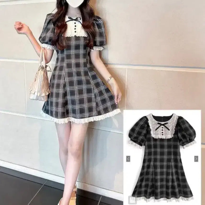 [BUNJANG] GRL Checkered Dress Black / GRL 그레일 체크 원피스 블랙 스나계 피움 리 즈리사 지뢰계 마즈