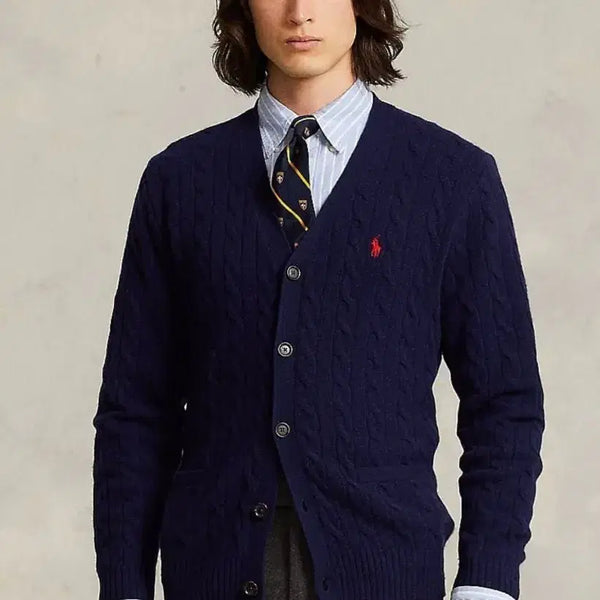 [BUNJANG] Polo Ralph Lauren Cashmere Cable Knit Cardigan Navy / 폴로캐시미어가디건
