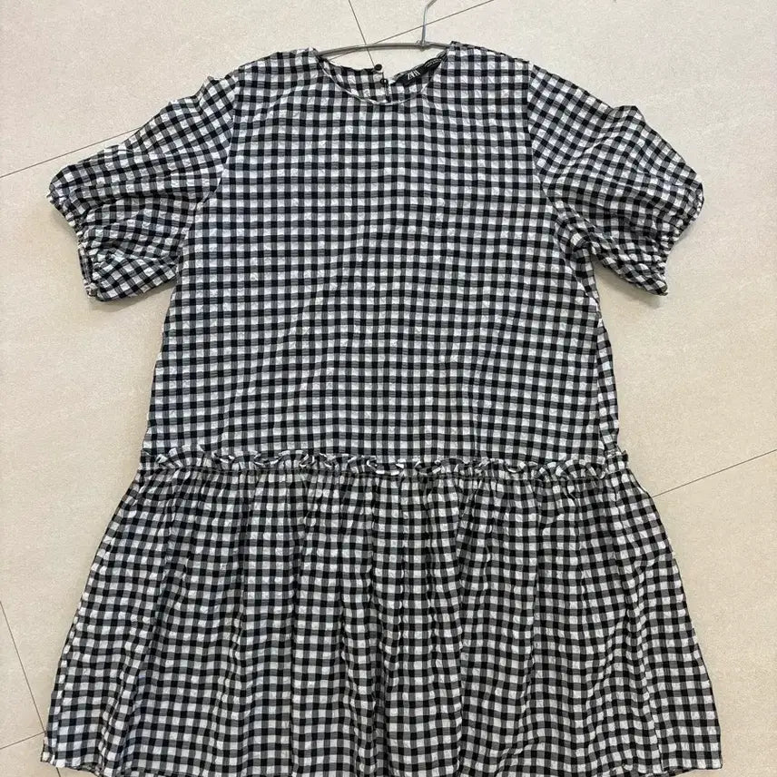 [BUNJANG] ZARA Gingham Check Flare Frill Puff Short Sleeve Mini Dress / 자라(ZARA) 깅엄 체크 플레어 프릴 퍼프 반팔 미니 원피스
