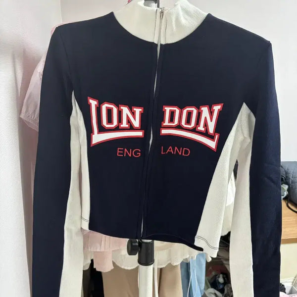 [BUNJANG] London Sweatshirt Zip-Up Navy White New Arrival / 런던 맨투맨 집업 네이비 화이트 새상품