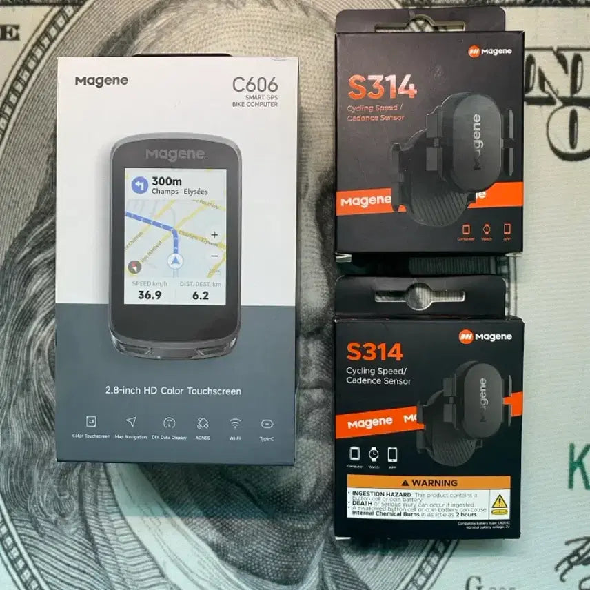 [BUNJANG] Magene C606 Speedometer + S314 Speed/Cadence Sensor x2 / 마진 c606 속도계 + s314 속도/케이던스 센서 x2