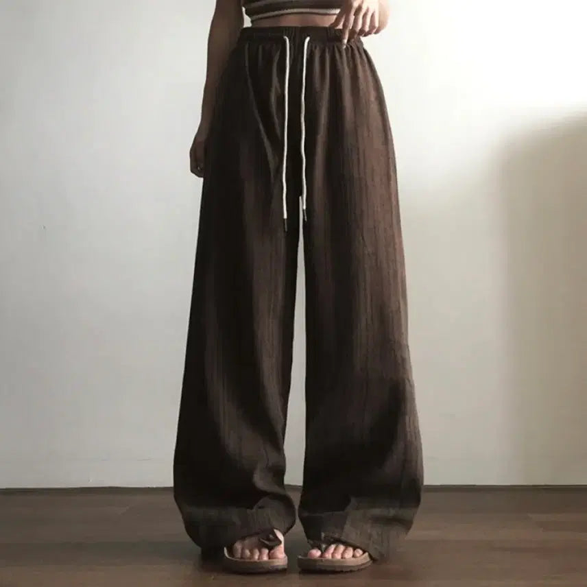 [BUNJANG] Charmer Wood Stripe Long Banding Pants / 챠머 우드 스트라이프 롱 밴딩 팬츠