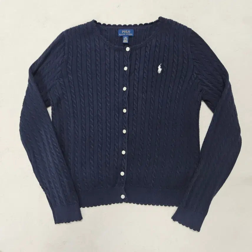 [BUNJANG] Polo Ralph Lauren Navy Cable Knit Cropped Cardigan / 폴로 랄프로렌 네이비 케이블 니트 크롭 가디건 급처