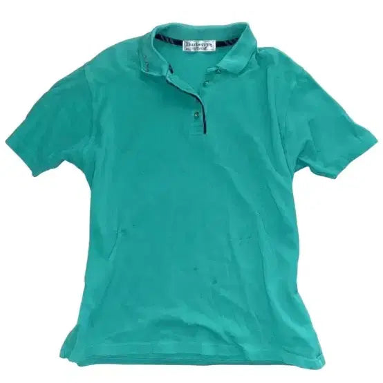[BUNJANG] Burberry Mint Check Collar Polo Shirt / 버버리 민트 체크 카라티 폴로