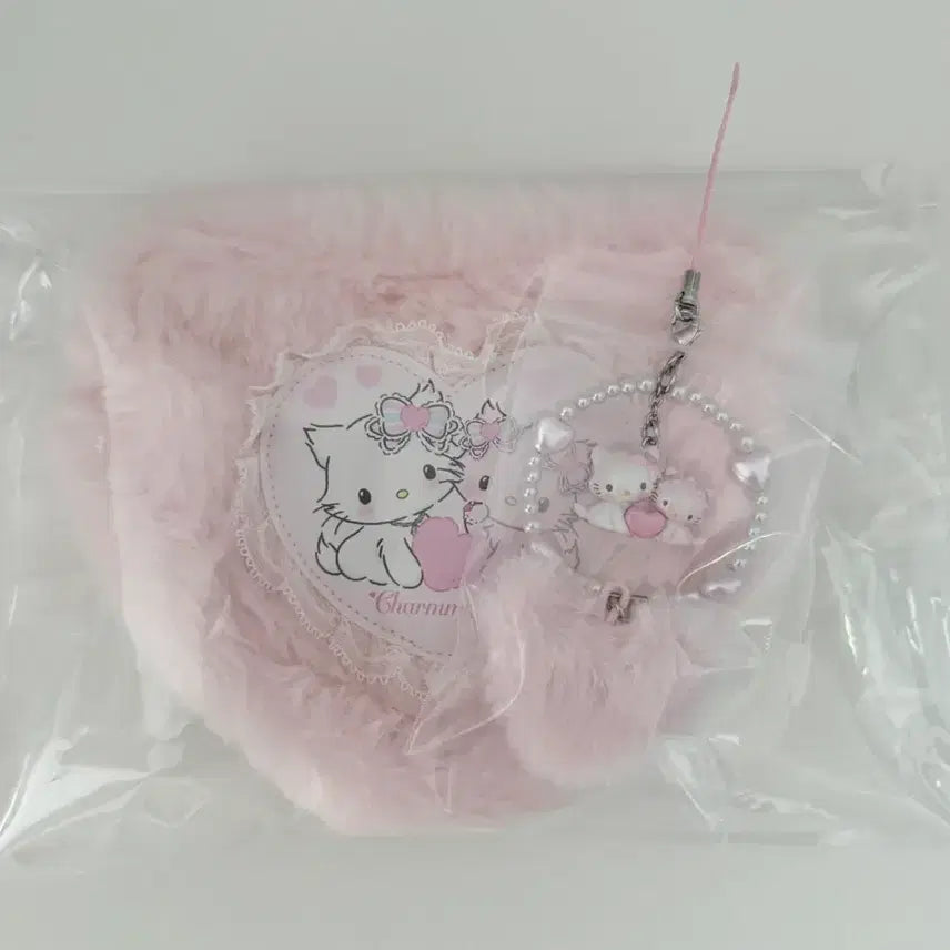 [BUNJANG] Sanrio My Melody Fuwa Fuwa Heart Series Pouch + Keyring Set / 챠미키티 헤이세이 후와후와 하트 시리즈 파우치+키링