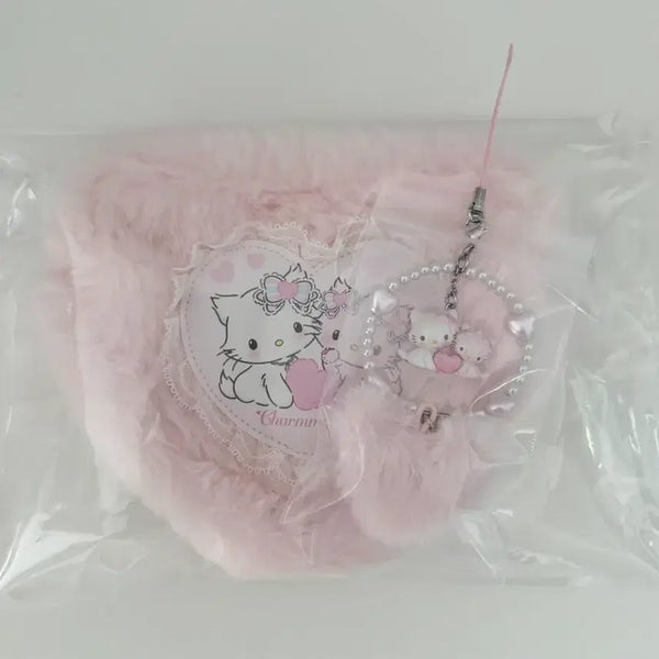 [BUNJANG] Sanrio My Melody Fuwa Fuwa Heart Series Pouch + Keyring Set / 챠미키티 헤이세이 후와후와 하트 시리즈 파우치+키링