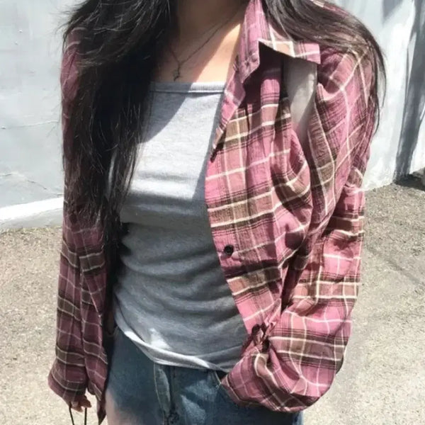 [BUNJANG] Avely Vintage Pink Check Shirt / 에이블리 빈티지 핑크 체크 남방