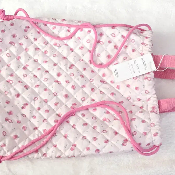 [BUNJANG] Pink Strawberry Quilted Pouch Bag / 핑크 딸기 스트링 누빔 파우치 가방
