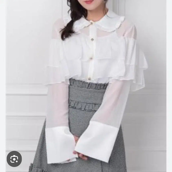 [BUNJANG] ROMANCHIC Silky Blouse Gold Button Silk Blend / 로맨시크 실키 블라우스
