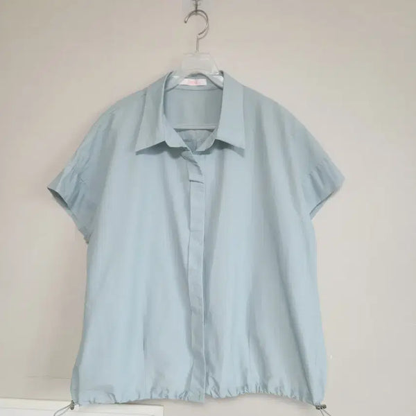 [BUNJANG] Sky Blue Short Sleeve Shirt Blouse with Adjustable Hem / 하늘색 반팔 셔츠블라우스