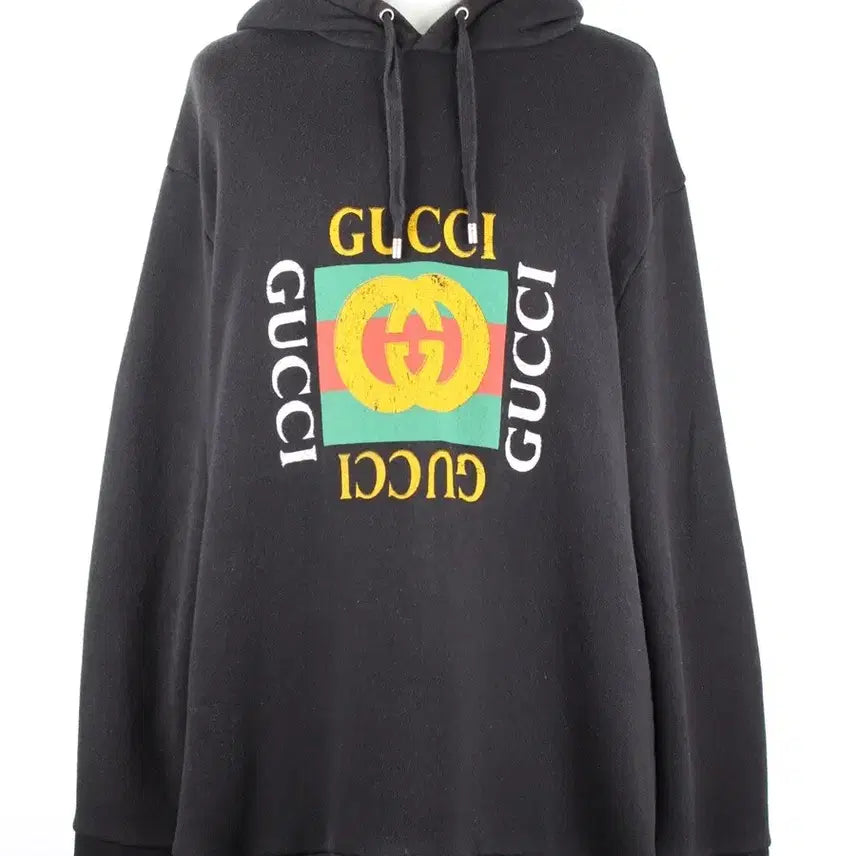 [BUNJANG] Gucci Box Logo Vintage Hoodie Black M (100) / 구찌 박스로고 빈티지 후드티 블랙 M(100)