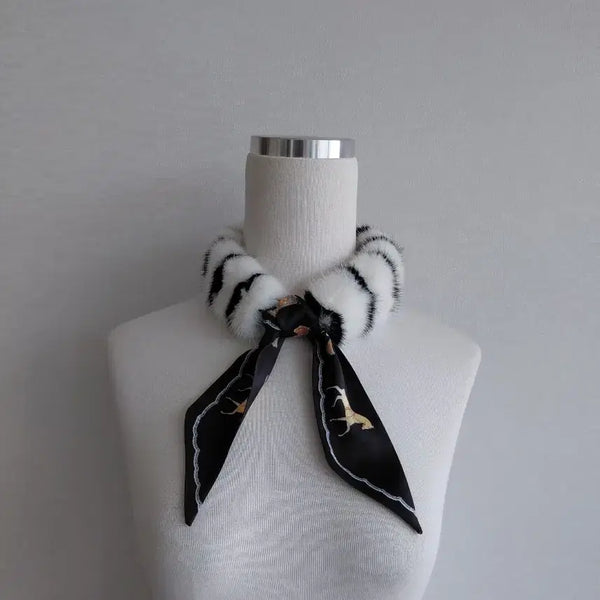 [BUNJANG] Natural Mink & Scarf Neck Warmer / 천연 밍크 블랙+화이트 스카프 목도리