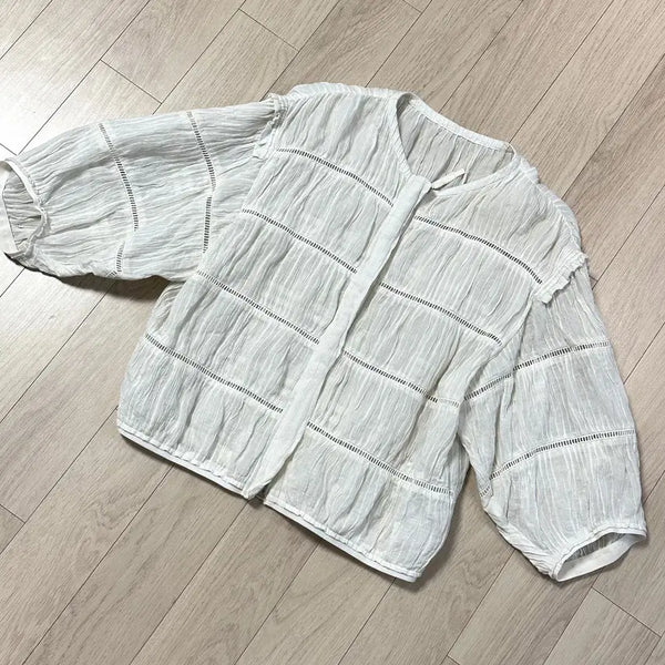[BUNJANG] OBZEE Crinkle Lace Zip-Up Jacket / OBZEE 오브제 크링클 레이스 집업 자켓