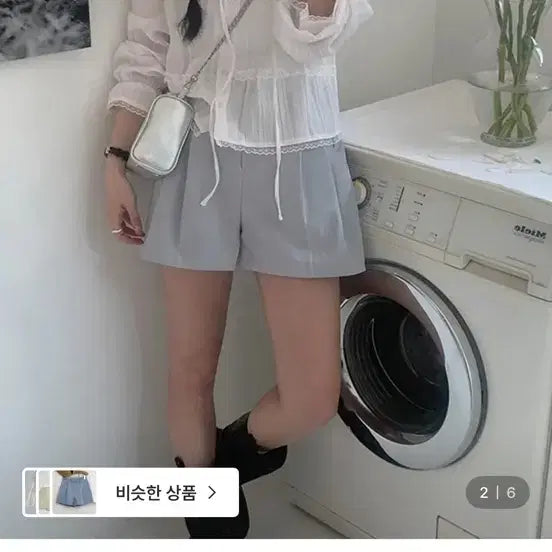 [BUNJANG] Yurie Soma Pintuck Shorts (Sky Blue) / 유리에 소마 핀턱 반바지 소라
