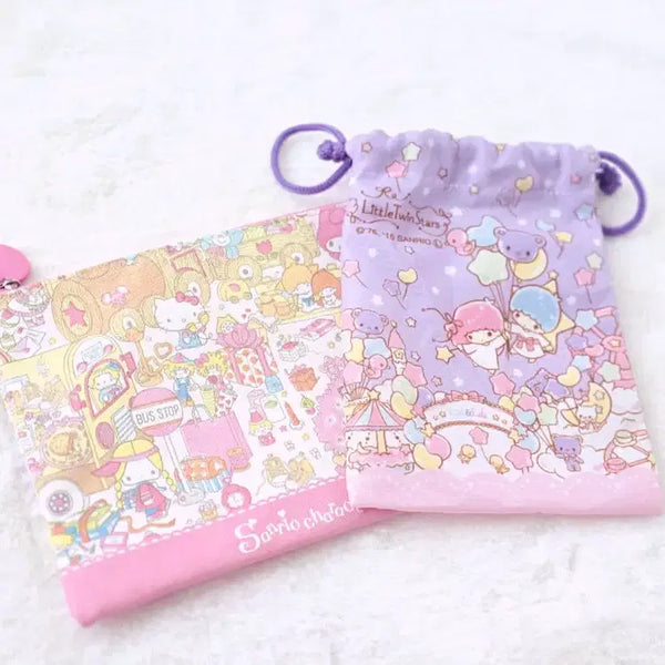 [BUNJANG] Sanrio Characters Little Twin Stars Kiki Lala Drawstring Pouch / 산리오 캐릭터즈 파우치 + 리틀트윈스타 키키라라 건착 파우치