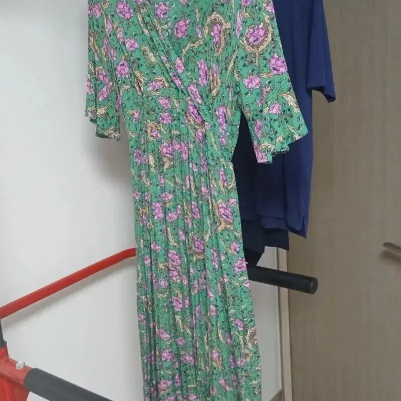 [BUNJANG] Floral V-Neck Long Dress / 여름 반팔 플로럴 브이넥 롱원피스 55