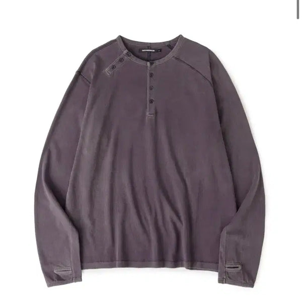 [BUNJANG] HAECHINGROOM Double Henley Neck Bleached Blue Charcoal Size 2 / 해칭룸 더블헨리넥 블리치드 블루차콜 2