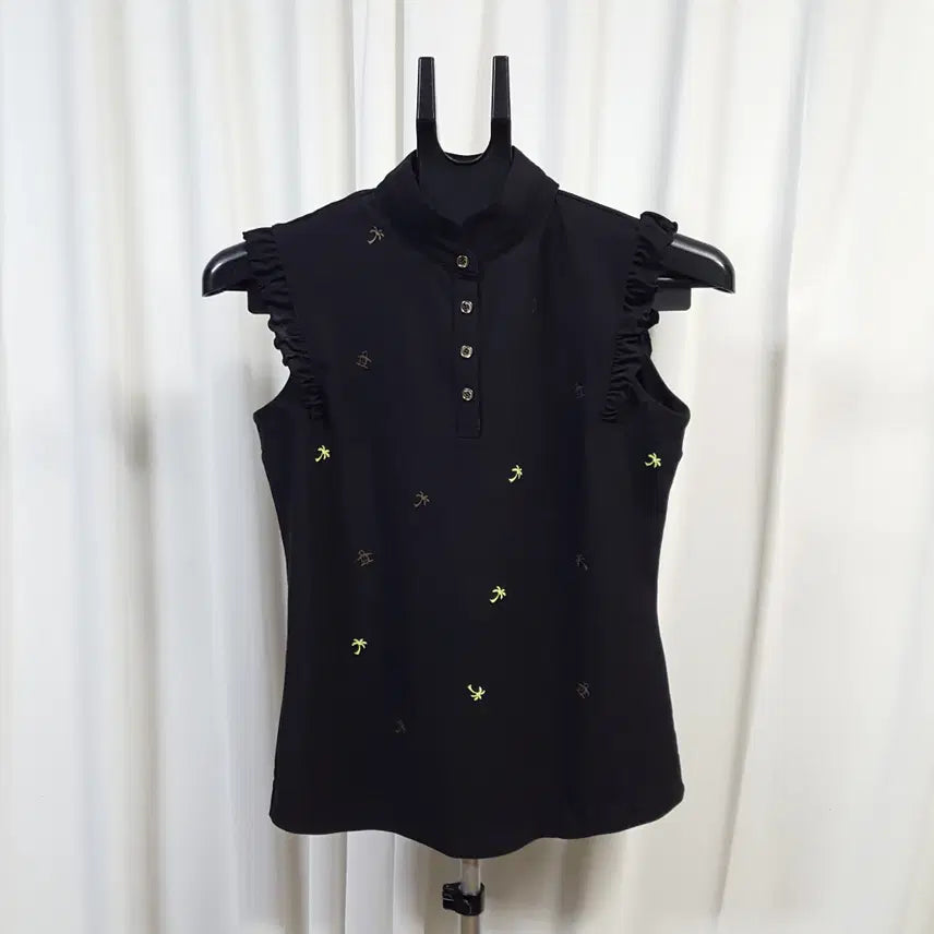 [BUNJANG] Munsingwear Women's Black Sleeveless Frill Golf Top - Size M / 먼싱웨어 여성 골프 프릴 민소매 티셔츠 블랙 M 오일장 0331