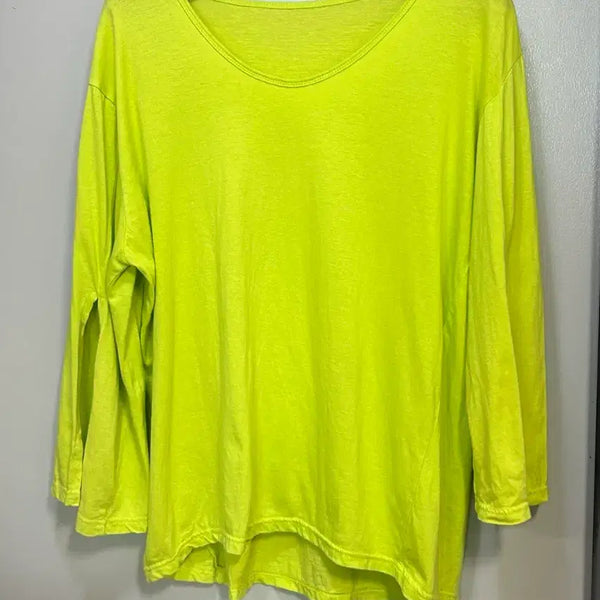 [BUNJANG] Neon Green Striped Long Sleeve T-Shirt / 형광 연두색 단가라 긴팔 티셔츠