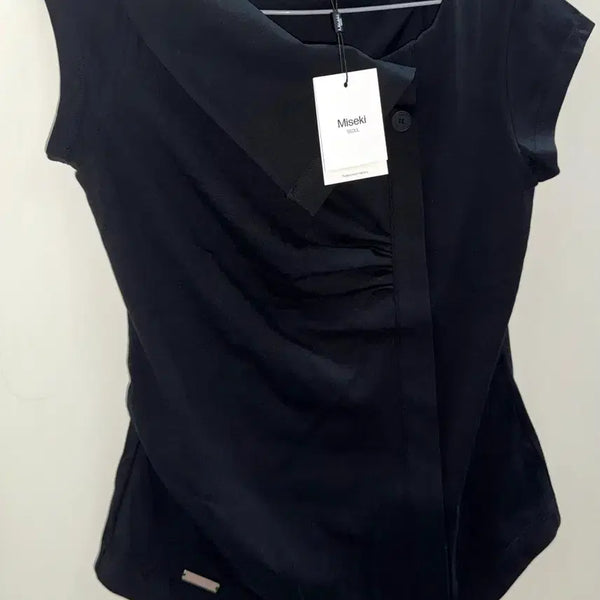 [BUNJANG] Miseki Seoul Folding Collar Shirring Top Black Size 1 / [새상품] 미세키서울 폴딩 카라 셔링 탑 블랙 1 사이즈