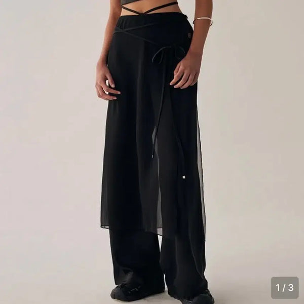 [BUNJANG] Trimming Bud See-through Wrap Pants / 트리밍버드 시스루 랩팬츠