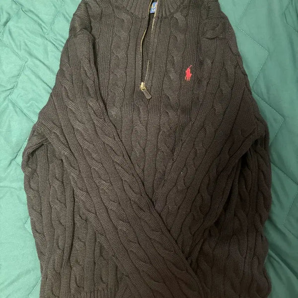 [BUNJANG] Polo Ralph Lauren Cable Knit Full-Zip Hoodie Black S / 정품) 폴로 랄프로렌 케이블 니트 집업 블랙 s