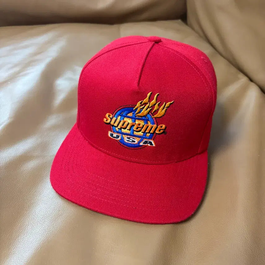 [BUNJANG] Supreme 5-Panel USA Flame Red Cap / 슈프림 5패널 볼캡 모자 USA 플레임 레드