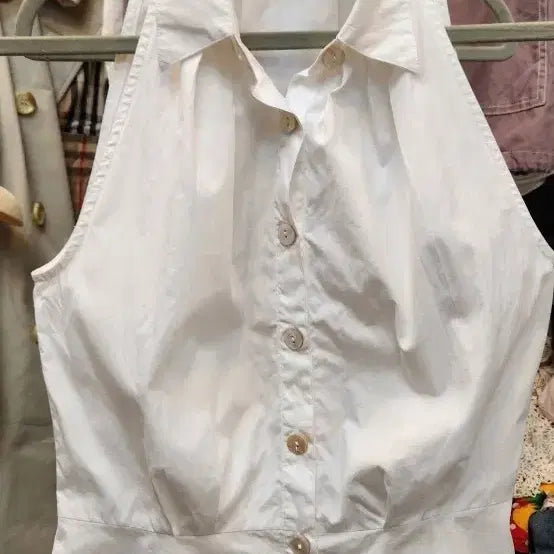 [BUNJANG] Kenzo White Sleeveless Shirt / 명품 겐조 화이트 민소매 셔츠