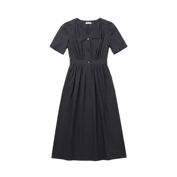 [BUNJANG] Women's Short-Sleeve V-Neck Dress with Back Banding (Navy) / 여성55/ 리스트 뒷밴딩 브이넥 반팔원피스NV 5-8