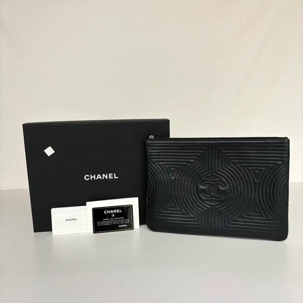 [BUNJANG] Chanel Geometric Stitch Medium O-Case Clutch Black / 정품 샤넬 지오매트릭 스티치 미디움 o케이스 클러치 블랙 풀구성