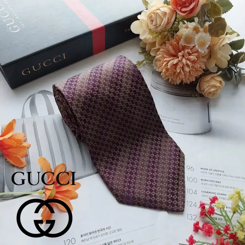 [BUNJANG] Gucci Interlocking GG Pattern Silk Tie 9.5cm Dark Brown / 구찌 진한 브라운 인터로킹 GG 패턴 넥타이 9.5cm S~A+등급 k3218