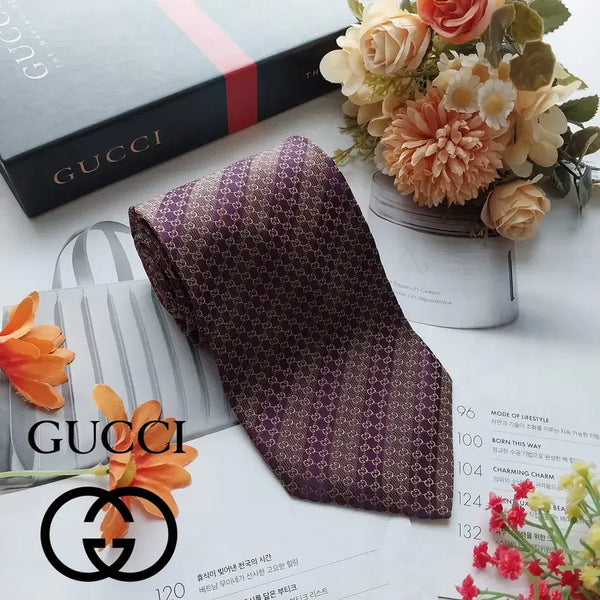 [BUNJANG] Gucci Interlocking GG Pattern Silk Tie 9.5cm Dark Brown / 구찌 진한 브라운 인터로킹 GG 패턴 넥타이 9.5cm S~A+등급 k3218