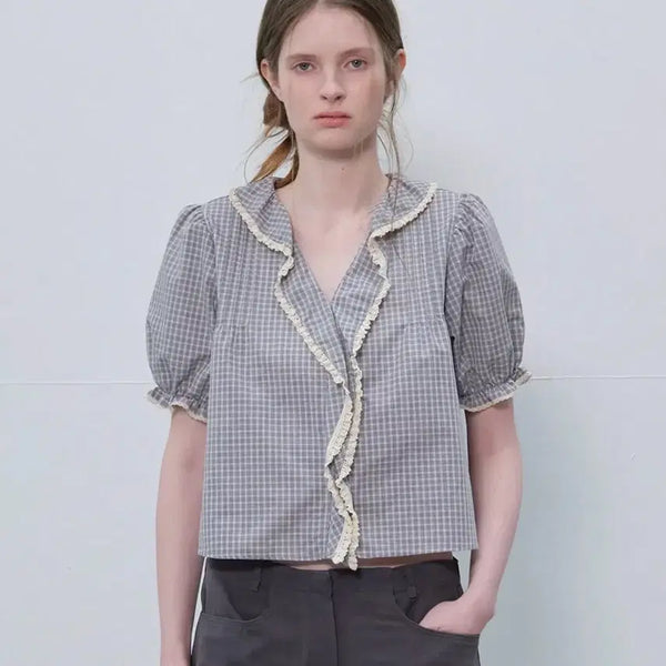 [BUNJANG] Fribee07 Ruffle Shirring Crop Blouse / 프리버07 러플 셔링 크롭 블라우스