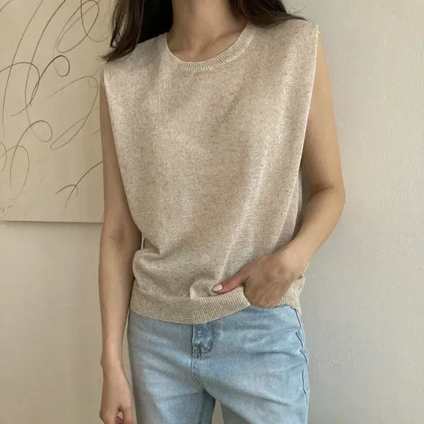 [BUNJANG] Basic Round Linen Sleeveless Top / (국내제작) 라운드 베이직 린넨 나시