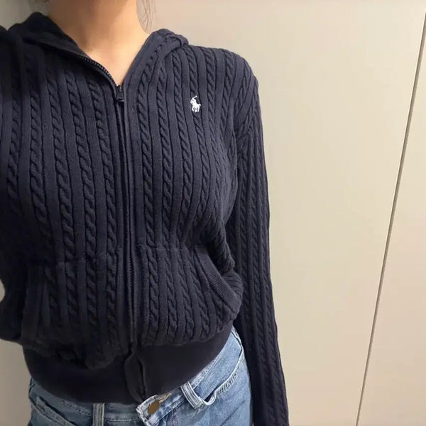 [BUNJANG] Polo Ralph Lauren Navy Knit Hooded Zip-Up Cardigan (Kids XL) / 폴로 네이비 니트후드집업