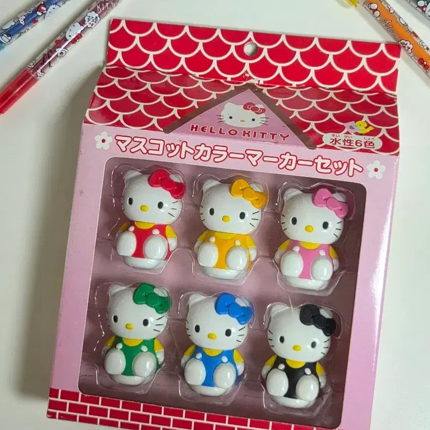 [BUNJANG] Classic Hello Kitty Figurine Ballpoint Pen Marker Set / 고전키티 피규어 사인펜 마커펜 세트