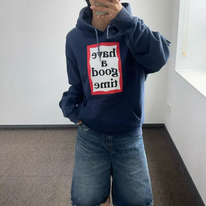 [BUNJANG] Have a Good Time Big Logo Navy Hoodie / Have a good time 해브어굿타임 빅로고 네이비 후드티