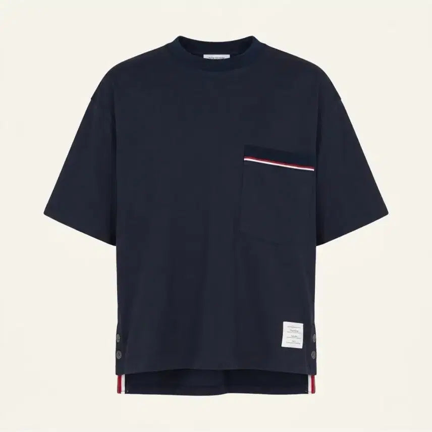 [BUNJANG] Thom Browne Oversized Pocket Tricolor Stripe Short Sleeve T-Shirt Navy / 톰브라운 오버핏 포켓 삼선 반팔 네이비 (0)
