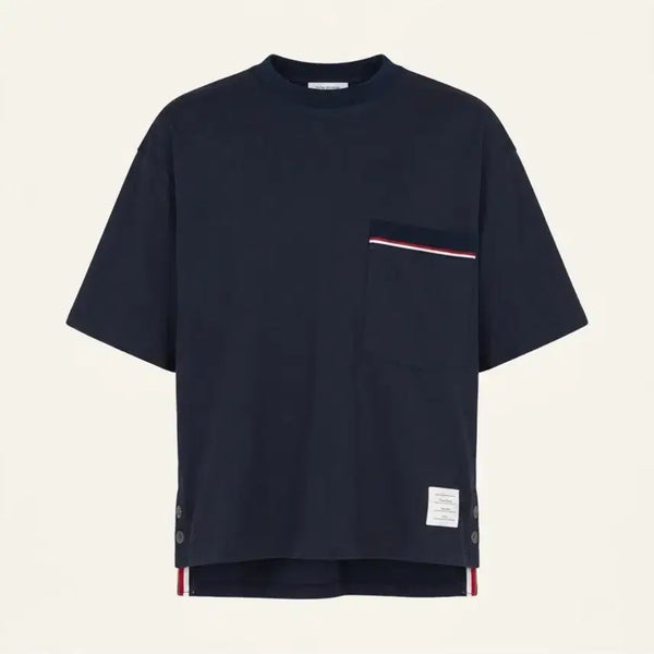 [BUNJANG] Thom Browne Oversized Pocket Tricolor Stripe Short Sleeve T-Shirt Navy / 톰브라운 오버핏 포켓 삼선 반팔 네이비 (0)
