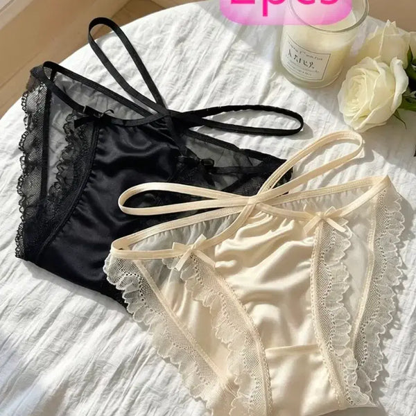 [BUNJANG] Lace Lingerie Set - Black/Beige (2-Piece) / 블랙/베이지 레이스 란제리 속옷 2개 세트, 66사이즈