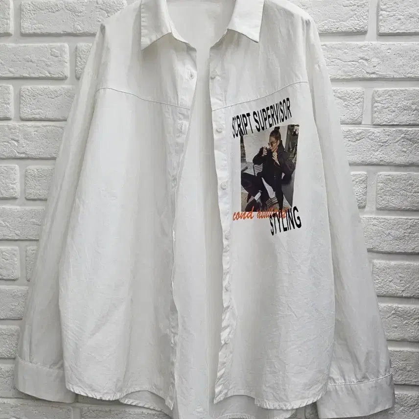 [BUNJANG] White Printed Shirt / A4873  화이트 셔츠