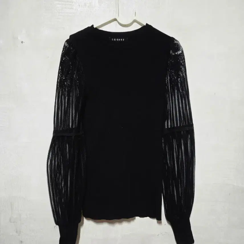 [BUNJANG] Egoist Black See-Through Sleeve Knit Top - Size 55 / 에고이스트 블랙 시스루 소매 니트 55